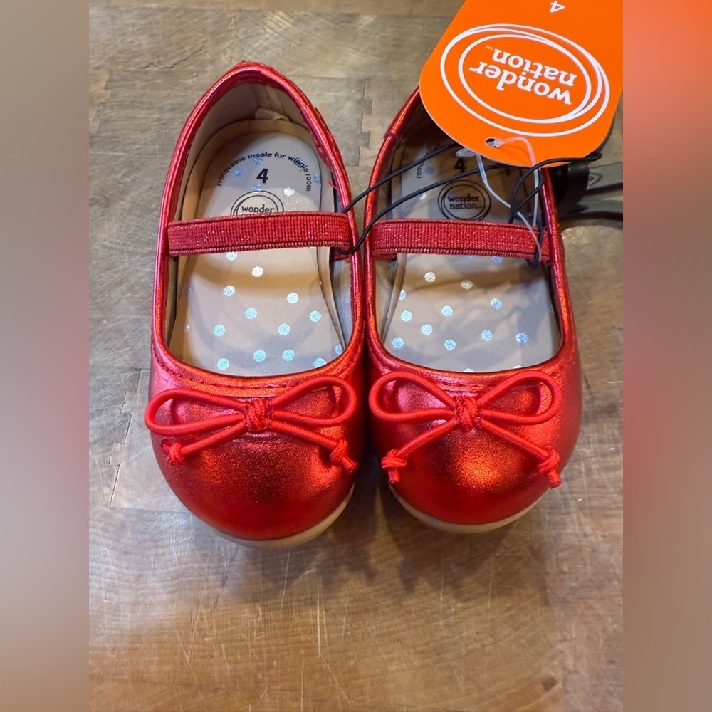 wonder nation Shiny Red Girls' sz 4 Mary Jane Flats with Bow Girls NEW